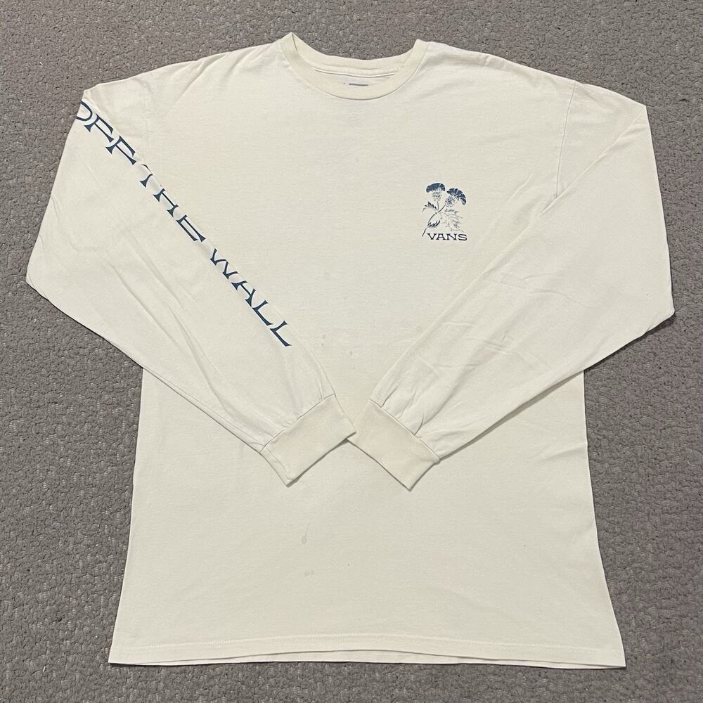 Vans T Shirt Mens L Beige Off The Wall OTW Classic Fit Long Sleeve Tee